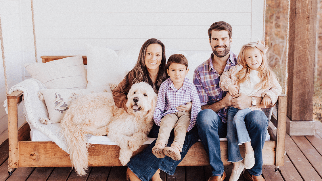 family photo with dog